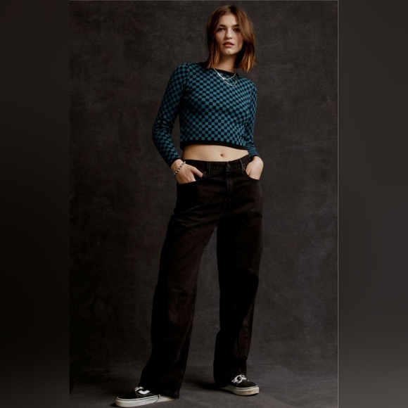 Daydreamer Sweaters - NWT- DayDreamer Women's Teal Check Fitted Pull Over Sweater